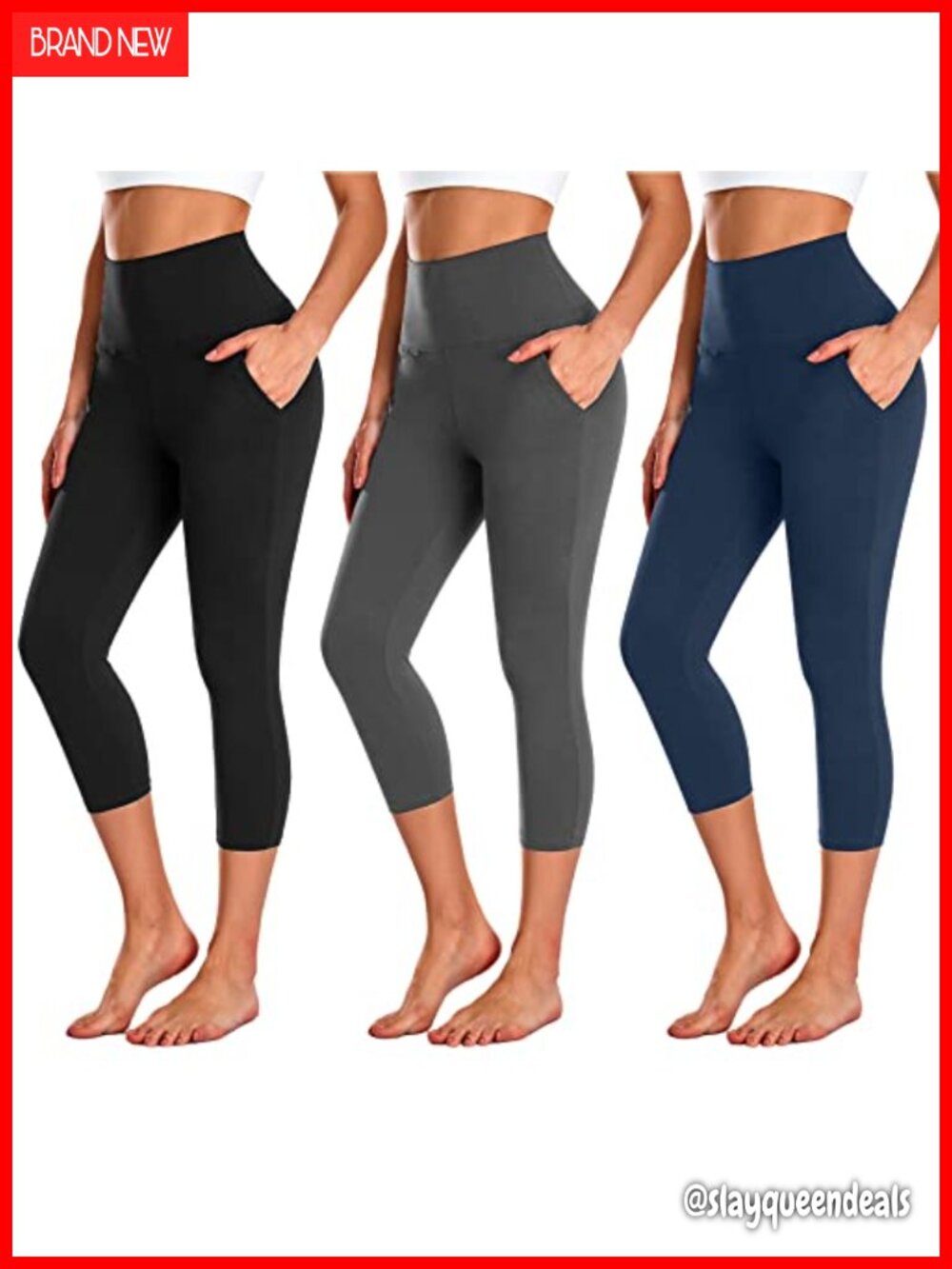 3 Pack Capri Leggings for Women with Pockets High Waisted Tummy Control
